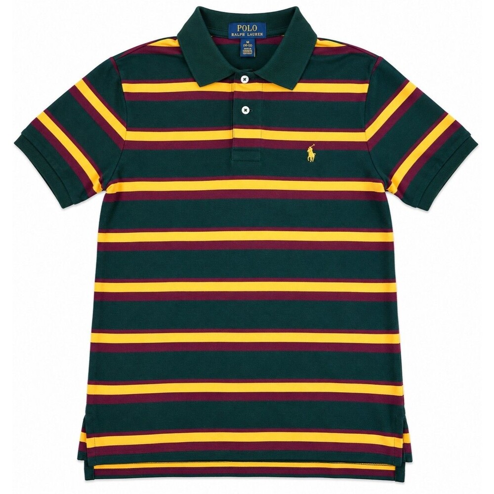Boys Polo Ralph Lauren Polo Shirt Medium 10-12 Green Striped Pony Logo